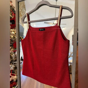 MICHELLE ANTONELLI SILK METALLIC Blouse‎ Red Size Large Beaded